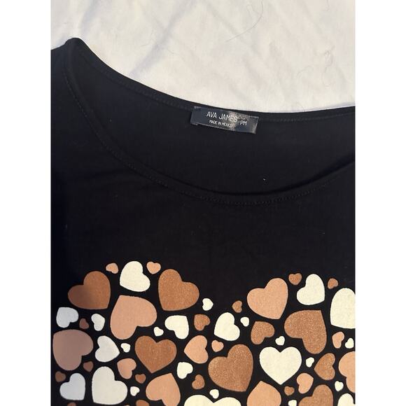 Ava James Heart Graphic Tee – Black PM – Love Print Shirt – Soft Casual Top - Picture 4 of 6